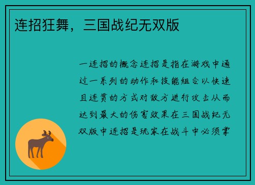 连招狂舞，三国战纪无双版